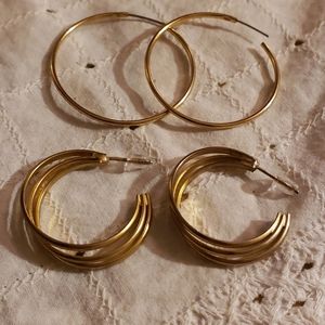 2 Pairs of Vintage Gold Hoop Earrings